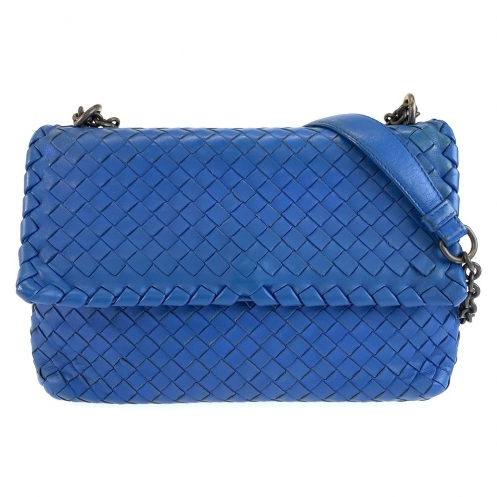 Bottega Veneta Intrecciato Olympia Chain Shoulder Bag, Blue Leather, Women's.